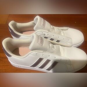 New adidas Women’s Grand Court Tennis Shoes White and rose gold